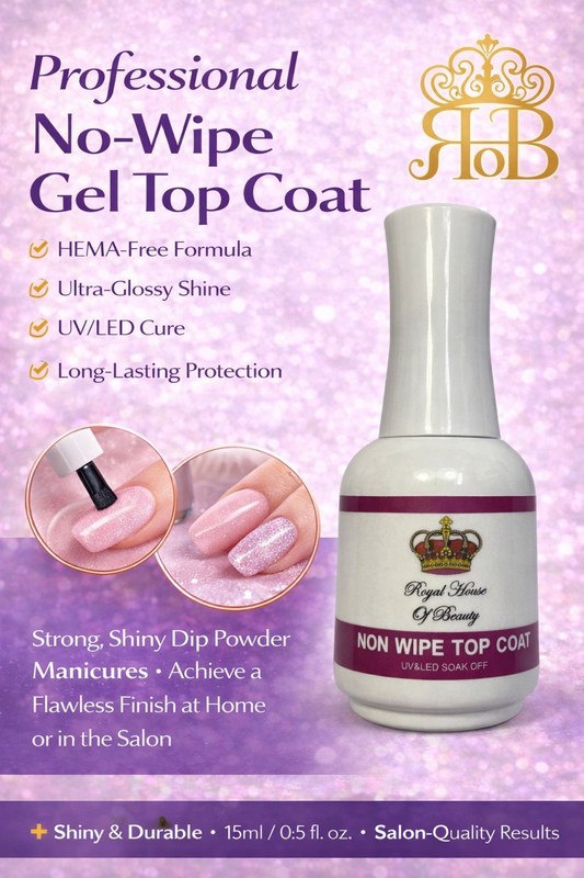 Royal House of Beauty Professional No-Wipe Gel Top Coat, HEMA-Free, Ultra-Gloss Shine, UV/LED Cure, 15ml, Long-Lasting