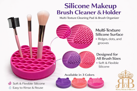 Silicone Makeup Brush Cleaner & Holder Set, Soft Textured Cleaning Pad with Brush Organizer, 3 Color Options