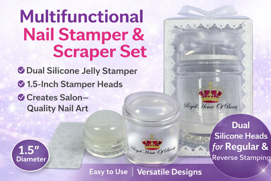Multifunctional Nail Stamper & Scraper Set – Dual Silicone Jelly Stamper for DIY Nail Art, Salon-Quality Designs, 1.5-Inch Heads