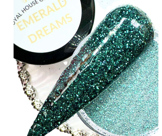 Emerald Dreams - Deep Green Glitter Dip & Acrylic Powder for Salon Quality Nail Art at Home, Long-Lasting 0.25 oz Jar, Cruelty Free.