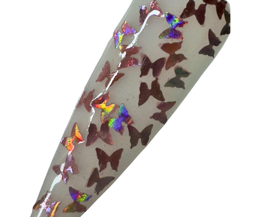 Rose Flight, Clear Dip Powder With Iridescent Rose Gold Butterflies