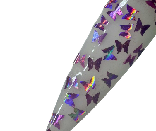 Violet Wings, Clear Dip Powder With Iridescent Purple Butterflies
