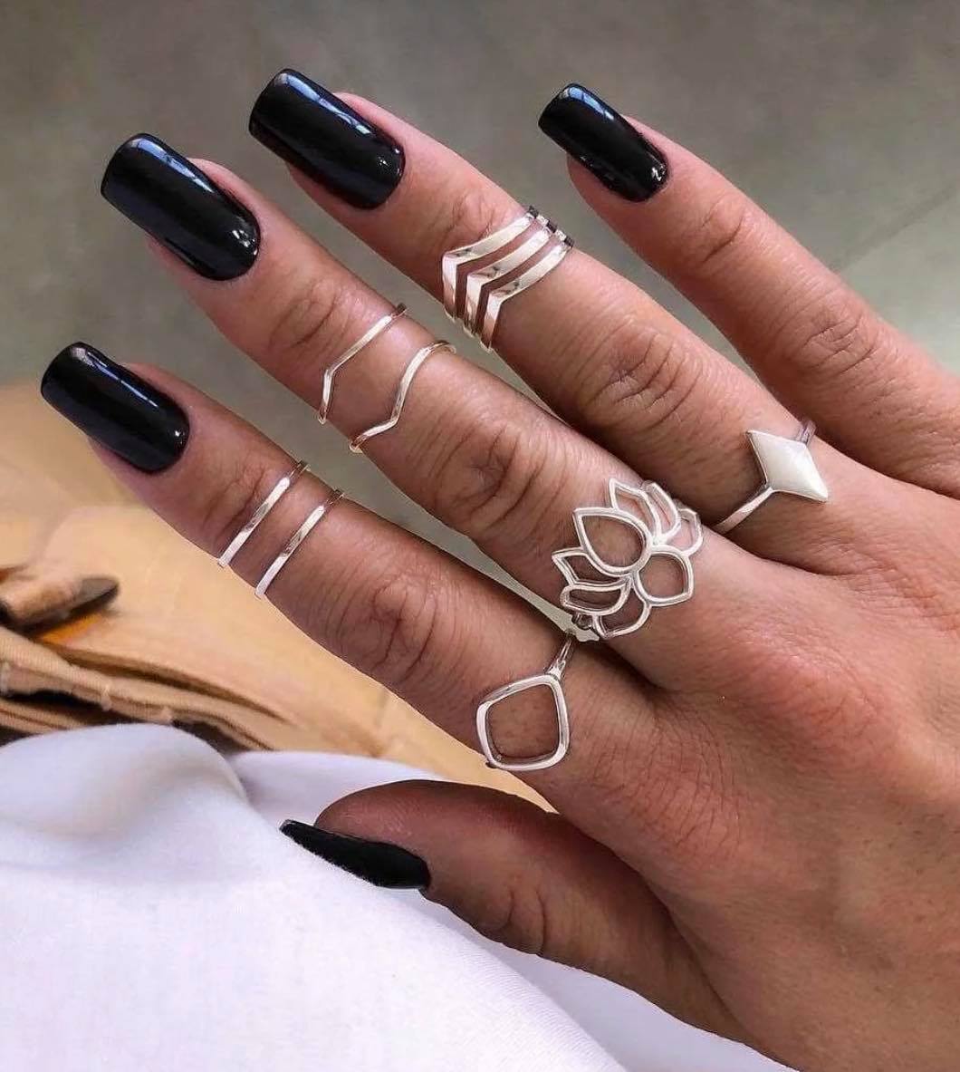 Lotus Fashion 8-Piece Antique Silver Plated Stacking Knuckle Ring Set - Stylish & Versatile Designs for Women