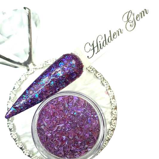 Purple Glitter and blue flakes dip powder