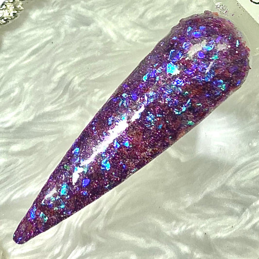 Purple Glitter and blue flakes dip powder