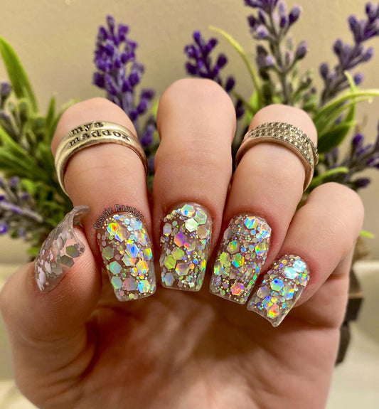 Holographic Silver Chunky Glitter Dip Powder
