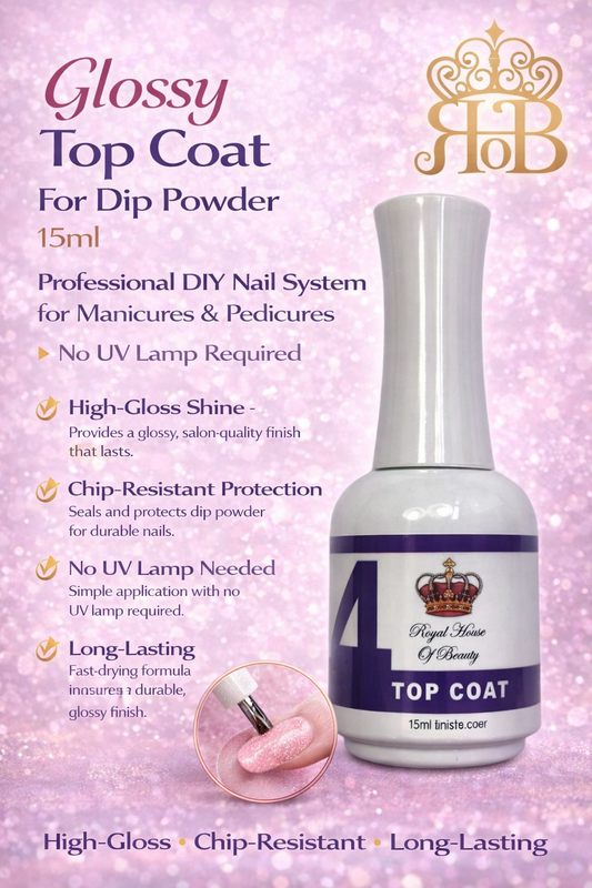 Glossy Top Coat For Dip Powder 15ml, Professional DIY Nail System for Manicures & Pedicures, No UV Lamp Required