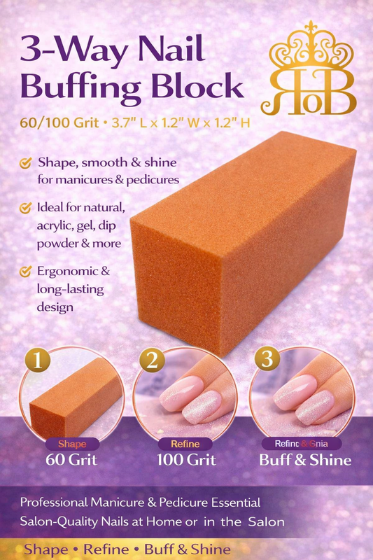 3-Way Nail Buffing Block 60/100 Grit – Professional Manicure & Pedicure Buffer, Smooth, Shape & Shine Tool (Orange)
