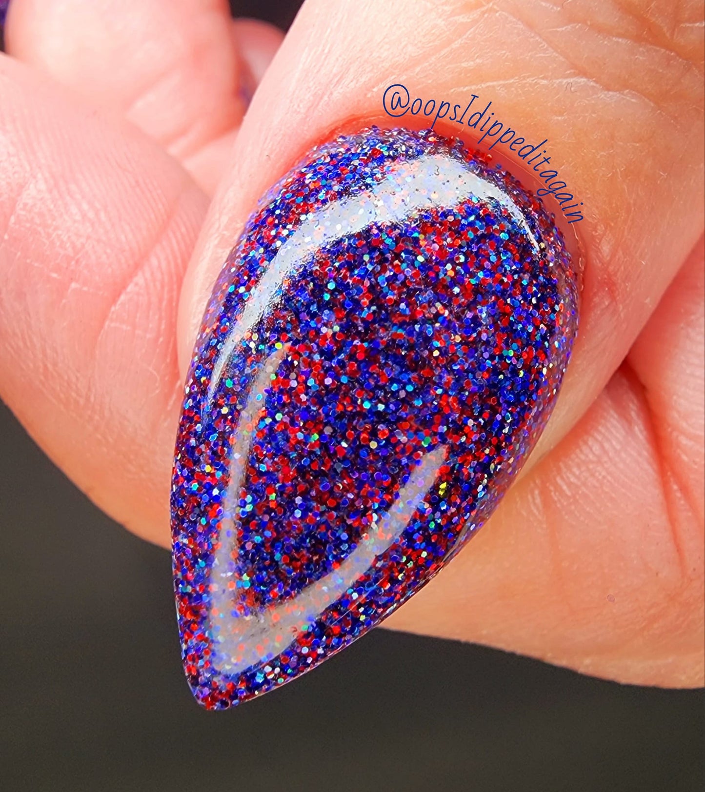 Blue and red glitter dip powder