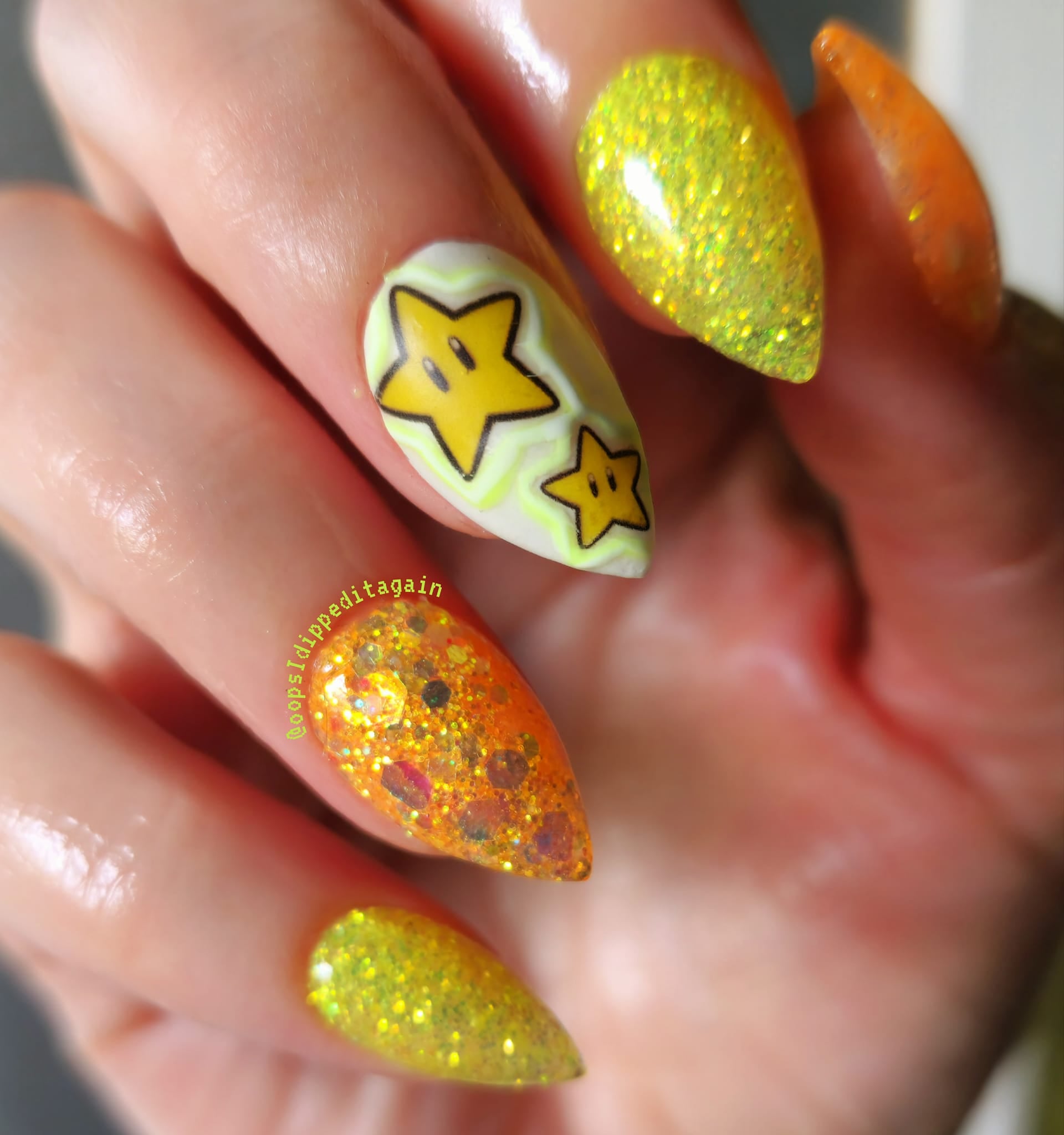 Orange and yellow glitter dip Powder