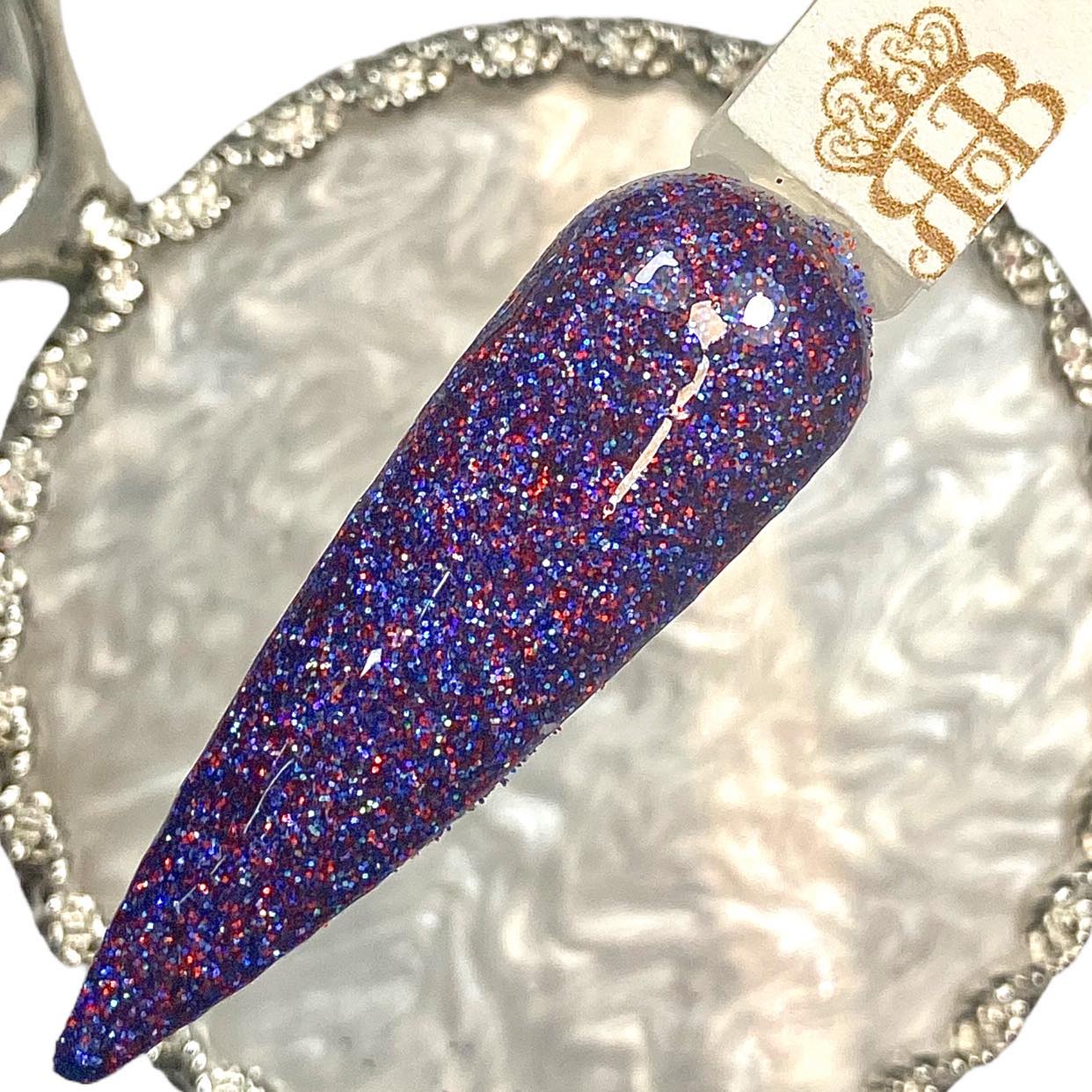 Blue and red glitter dip powder