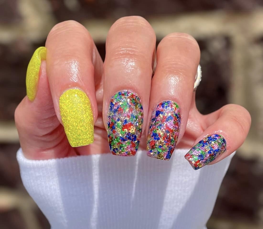Glow in the Dark with Shimmer and Multicolor Foils Dip Powder