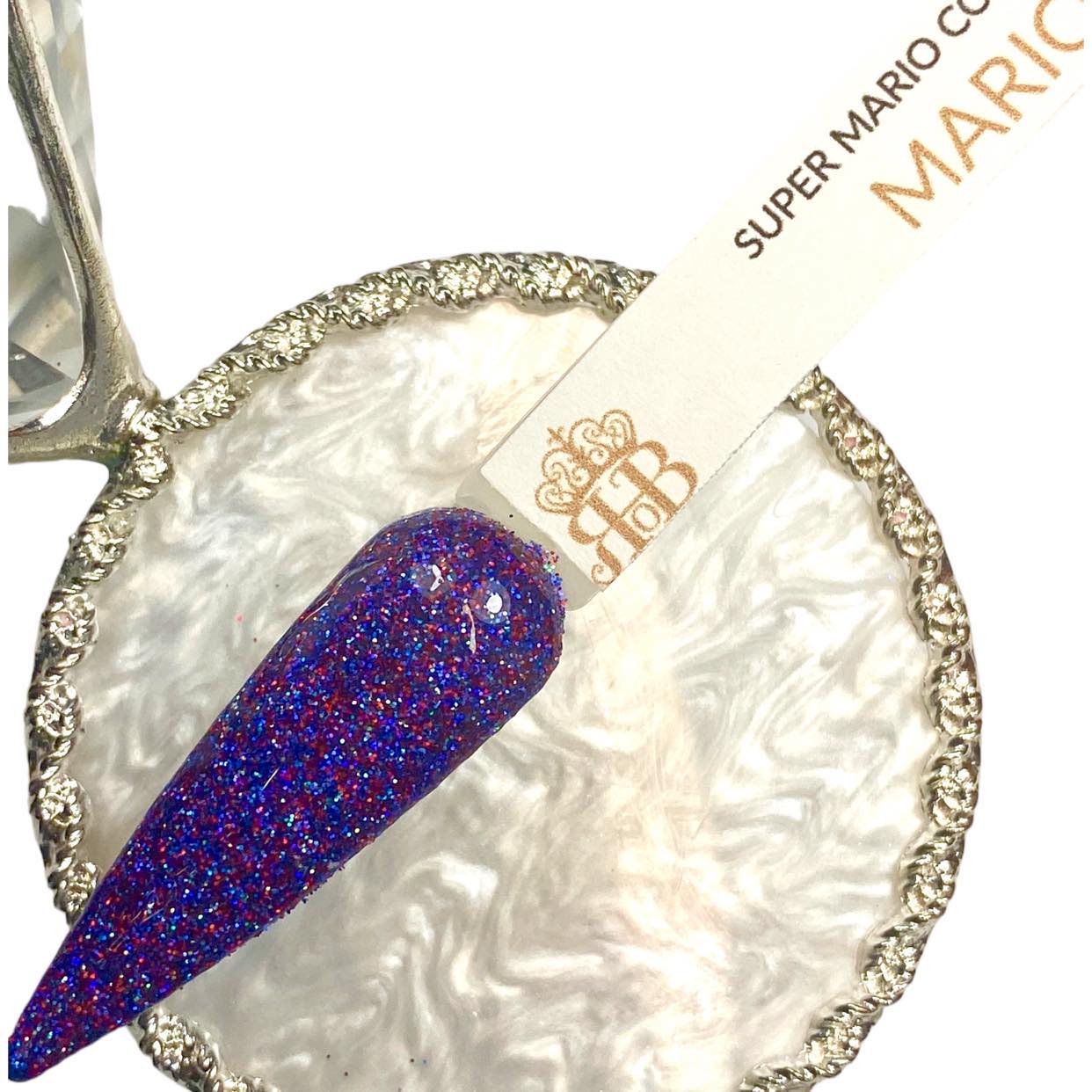 Blue and red glitter dip powder
