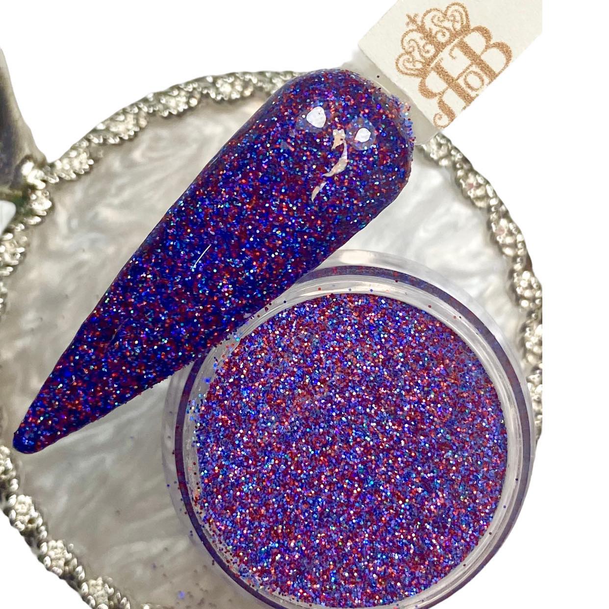 Blue and Red Glitter Dip Powder