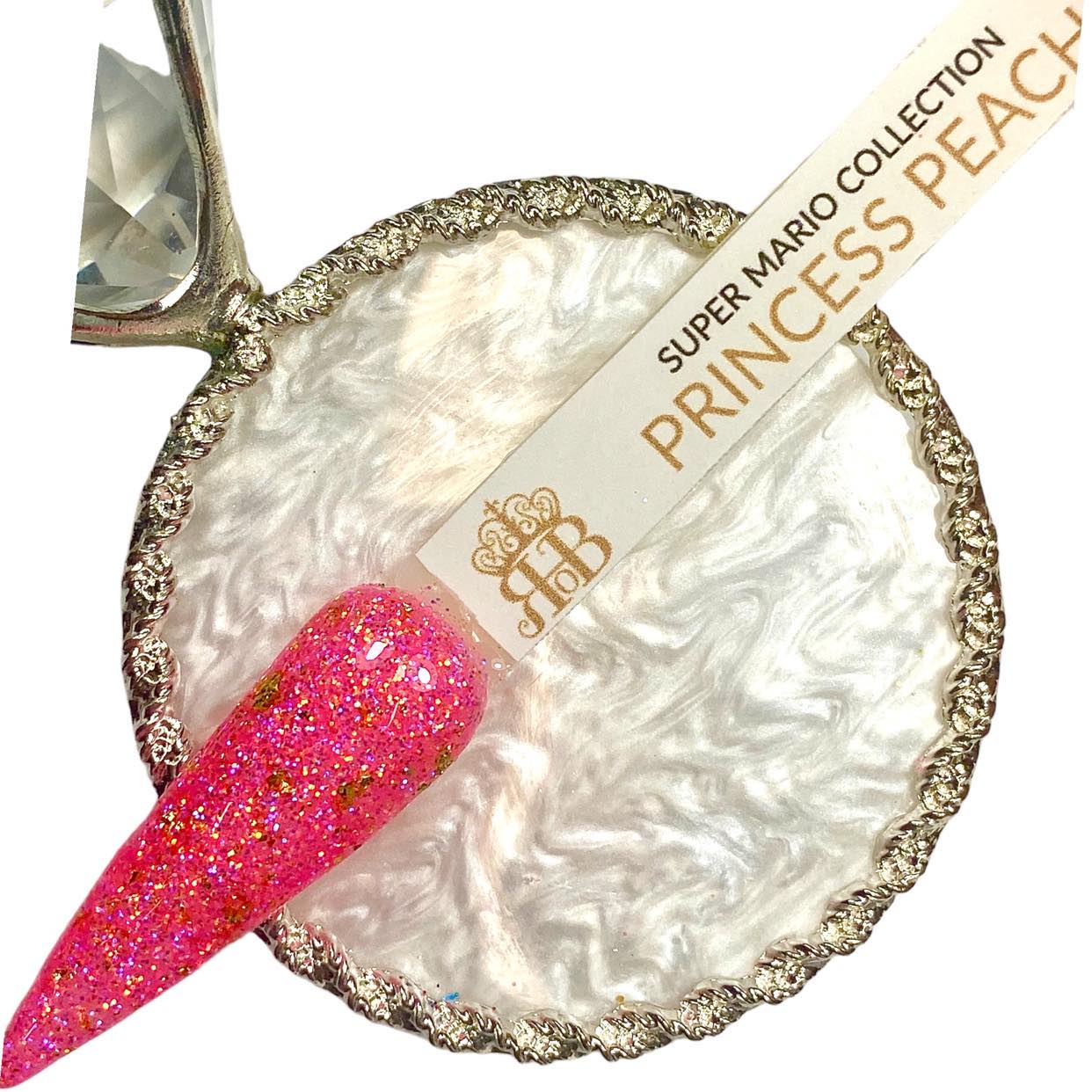 Pink iridescent dip powder with gold foils