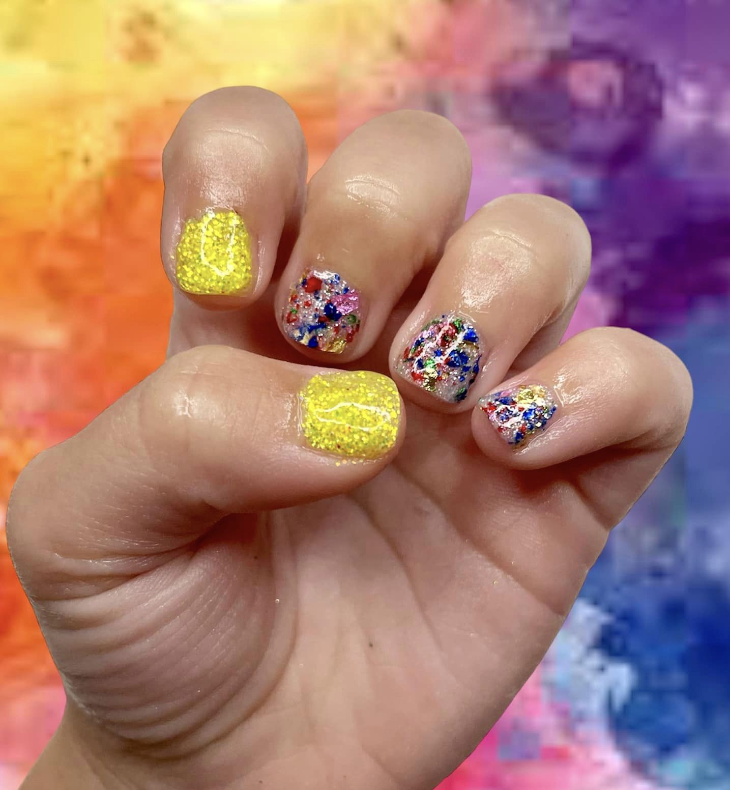 Glow in the Dark with Shimmer and Multicolor Foils Dip Powder