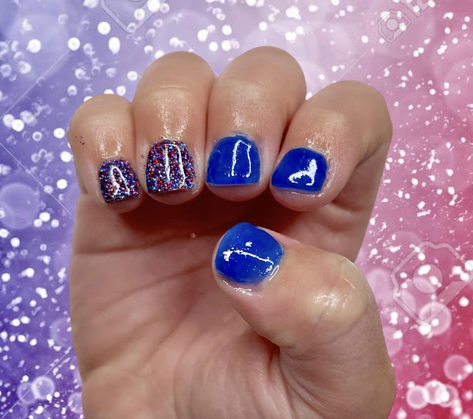 Blue and red glitter dip powder