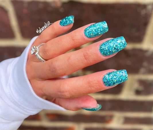 Teal Glitter Manicure