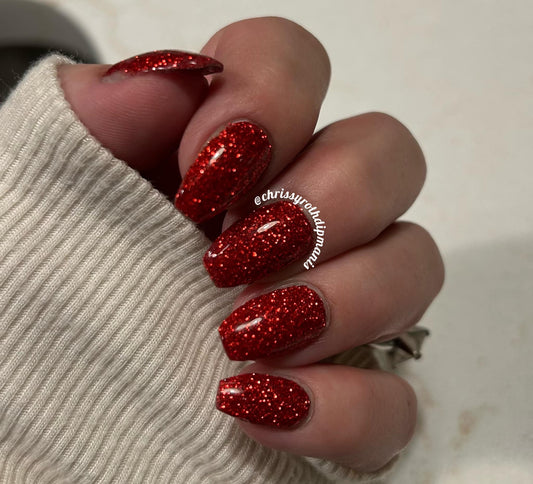 Ruler - Dazzling Red Glitter 2-in-1 Dip & Acrylic Powder, Long-Lasting Acrylic Nail Art for Home or Salon Manicures & Pedicures, 0.25 oz, Cruelty Free.