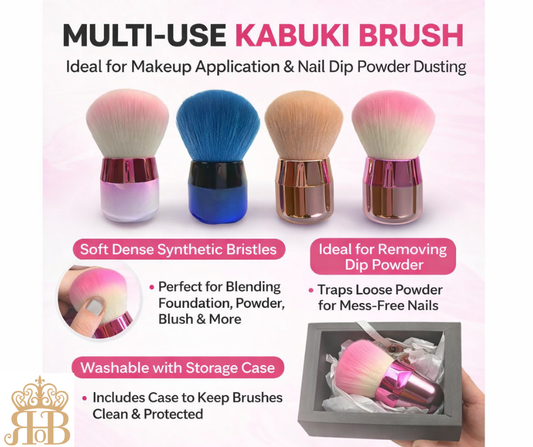 Multi-Use Kabuki Brush for Makeup & Nail Art – Dense Synthetic Bristles for Foundation, Powder, Blending & Dip Powder Dusting