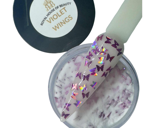 Violet Wings, Clear Dip Powder With Iridescent Purple Butterflies