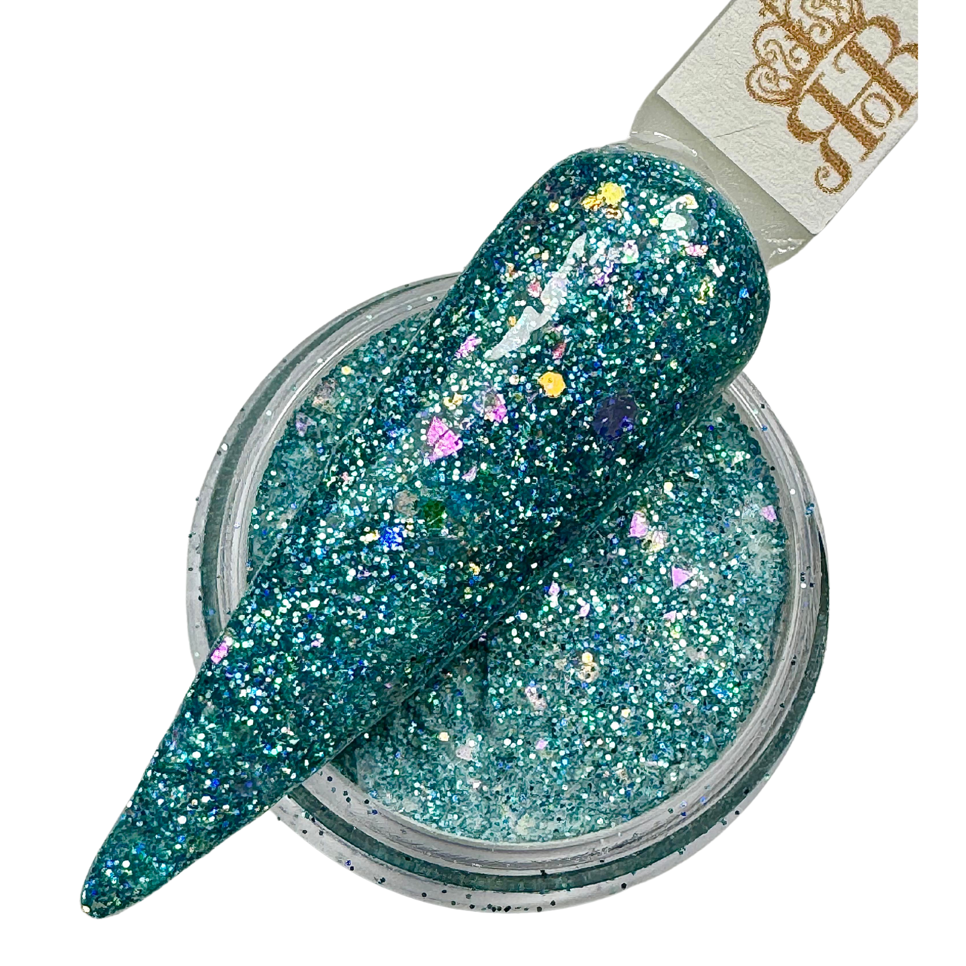 Teal glitter dip powder