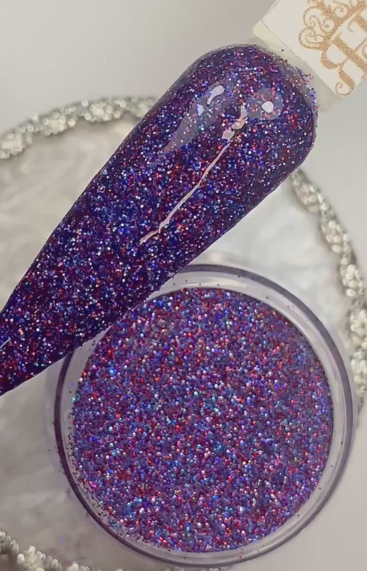 Blue and red glitter dip powder
