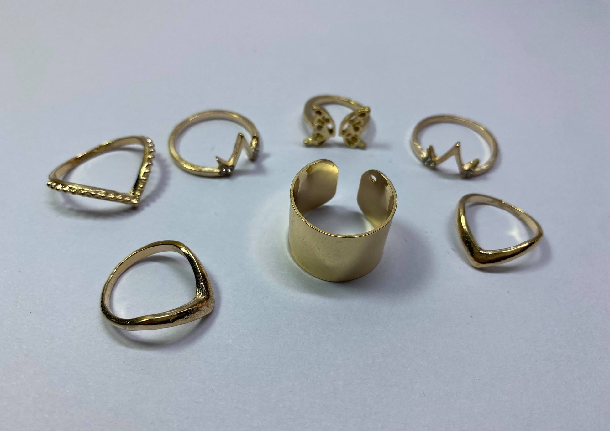 Metal Hollow, Butterfly, V Shape Knuckle Stacking Ring Set.