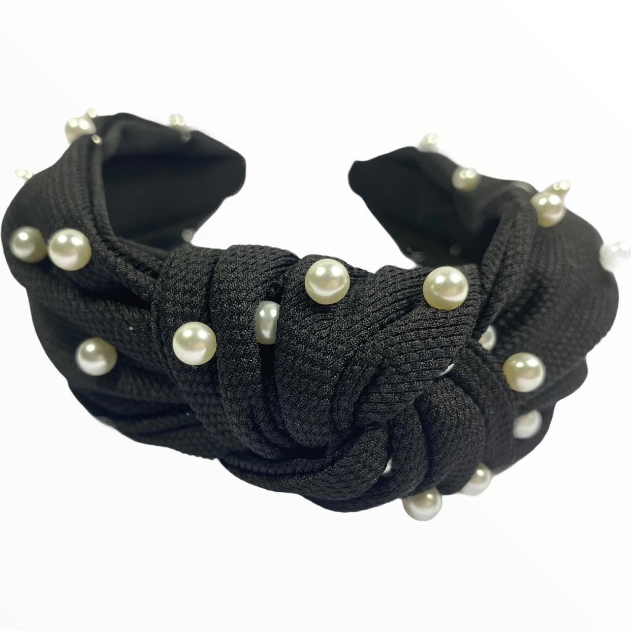 Black Knotted Headband with Pearls