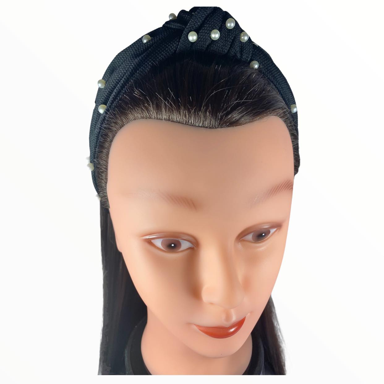 Black Knotted Headband with Pearls