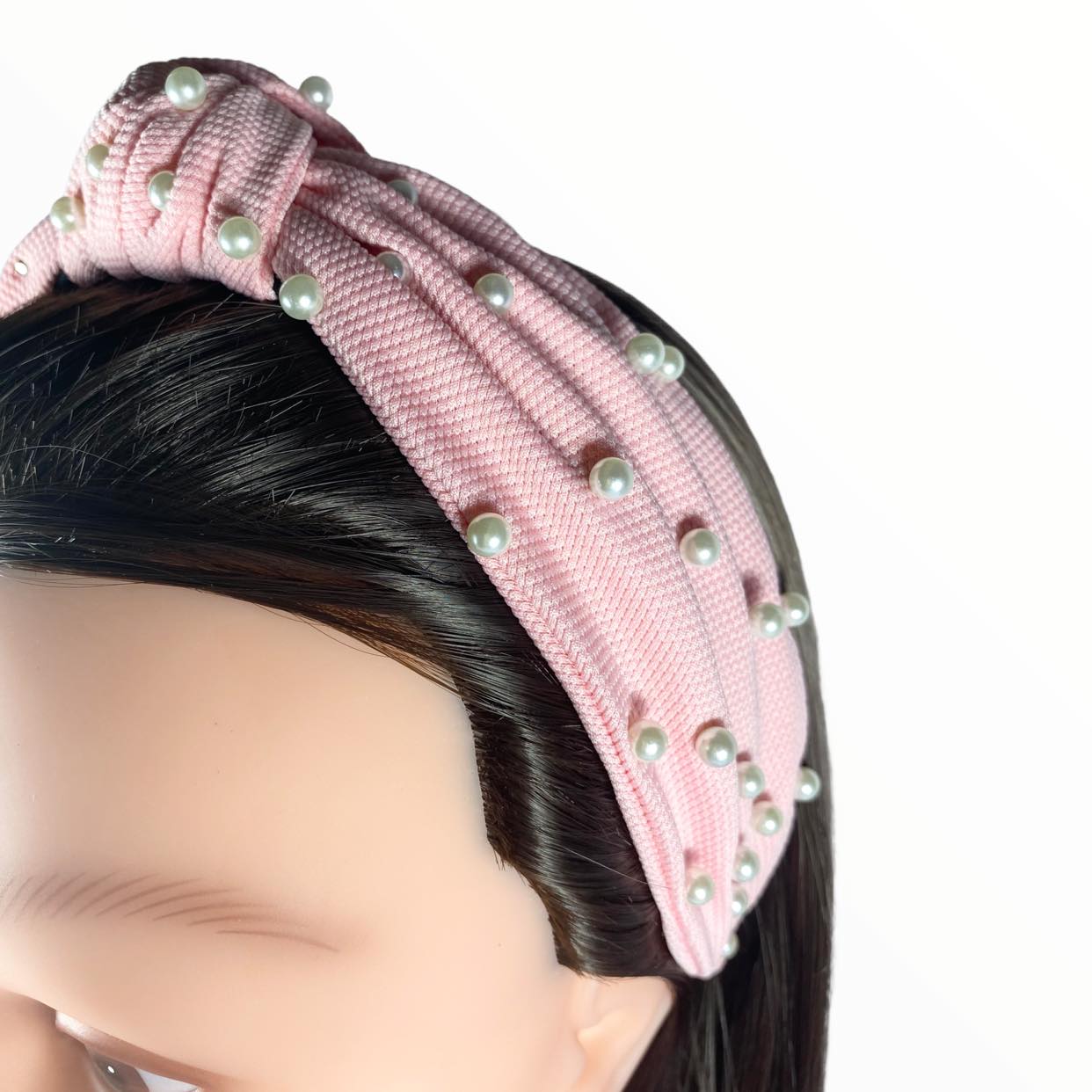 Pink Knotted Headband with Pearls