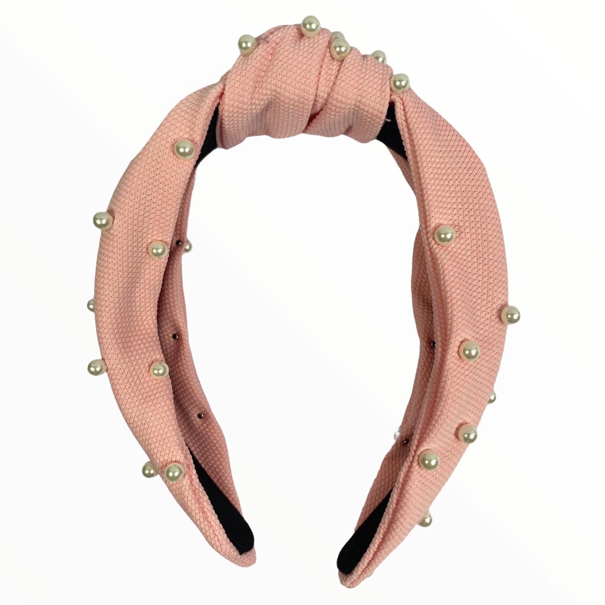 Pink Knotted Headband with Pearls