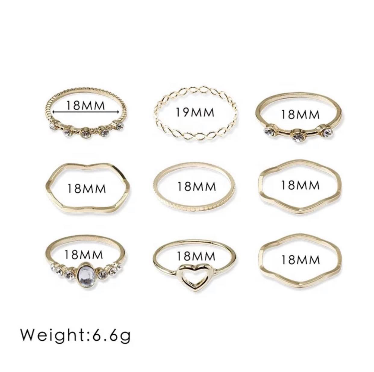 Simple Fashion Stacking Knuckle Ring Set. Yellow Gold