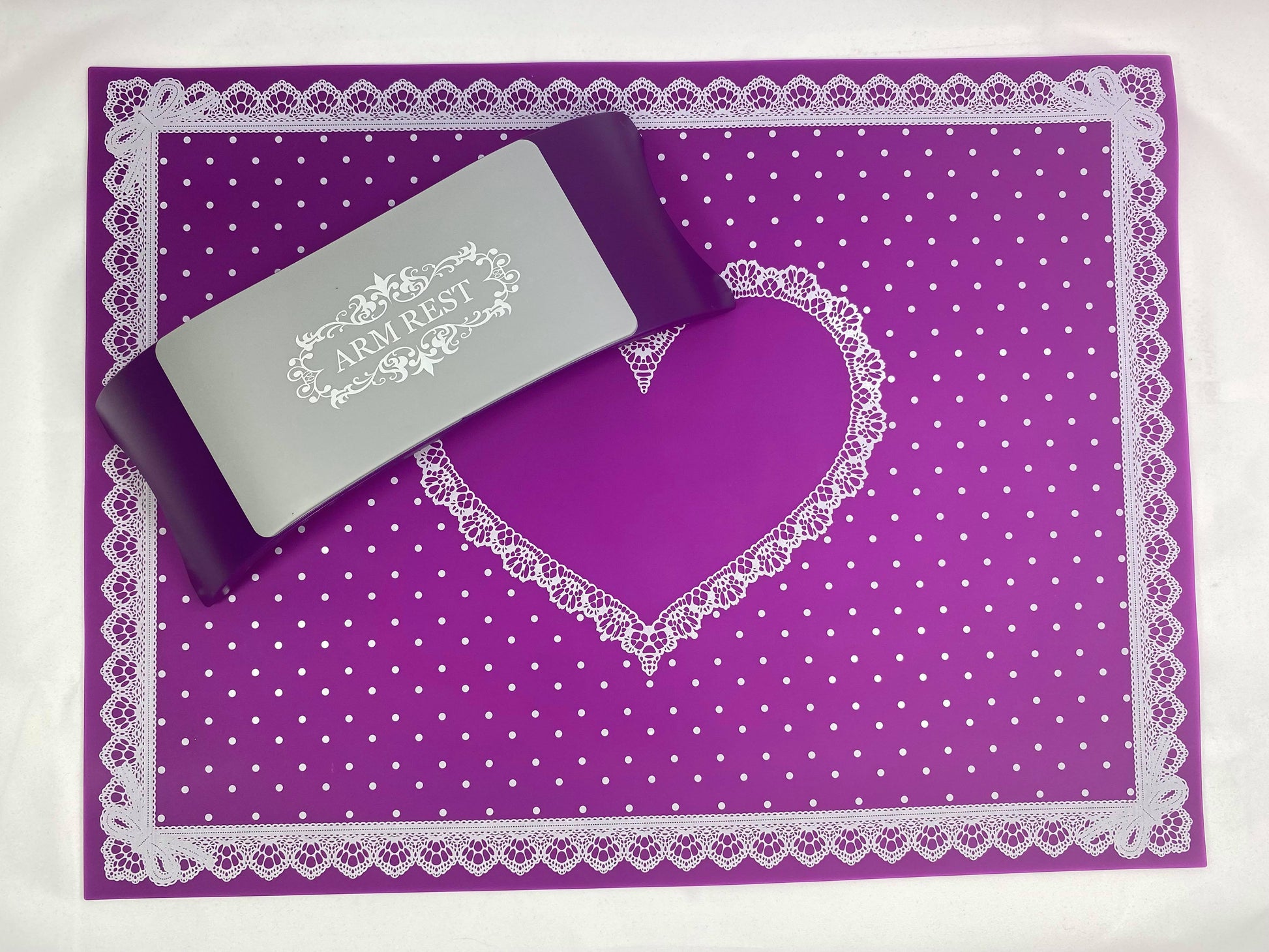 Purple arm rest and arm mat