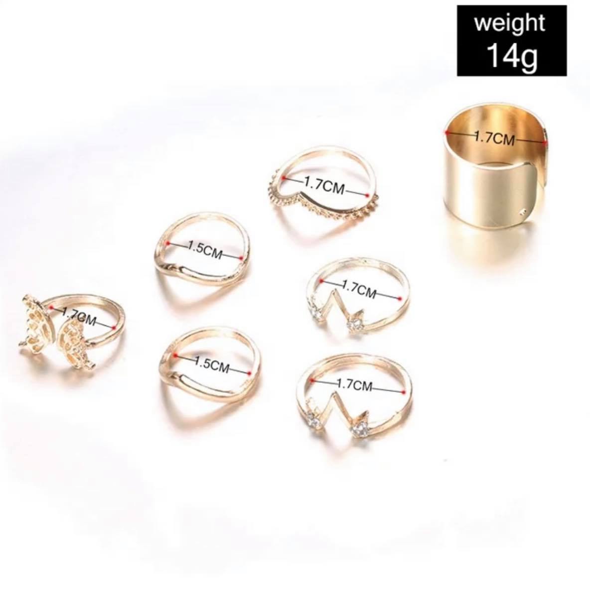 Metal Hollow, Butterfly, V Shape Knuckle Stacking Ring Set.