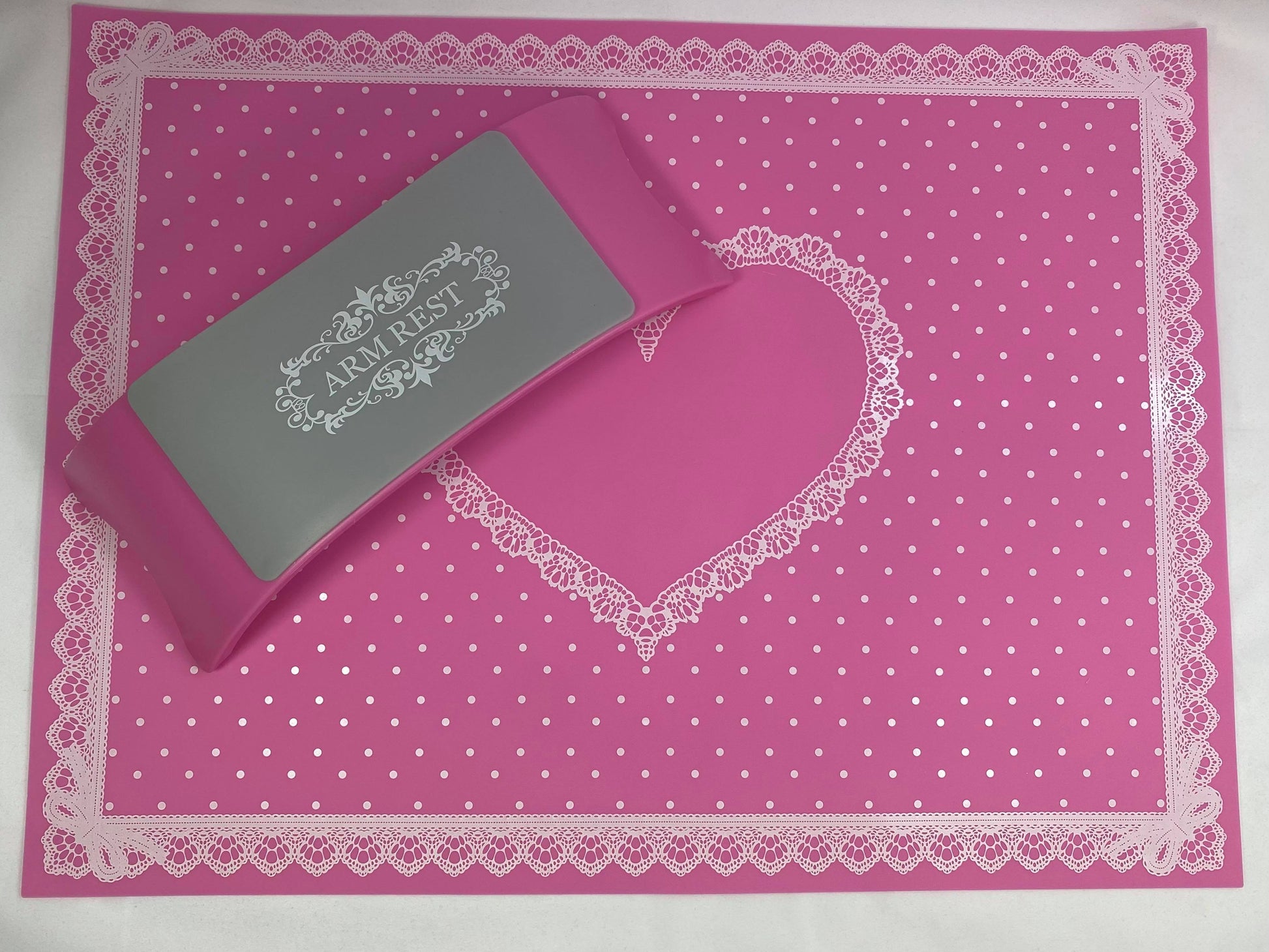 Pink arm rest and arm mats