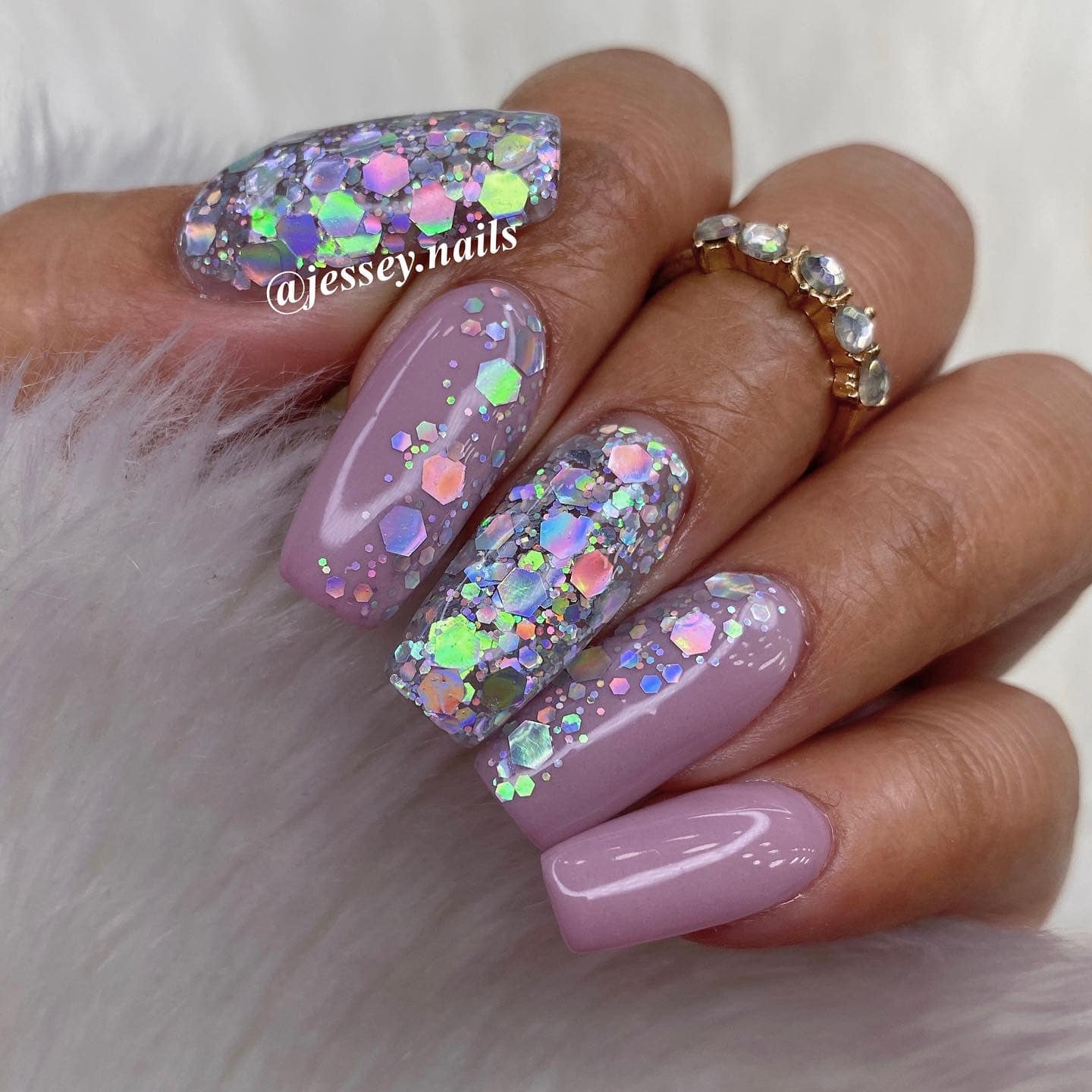 Holographic Silver Chunky Glitter Dip Powder