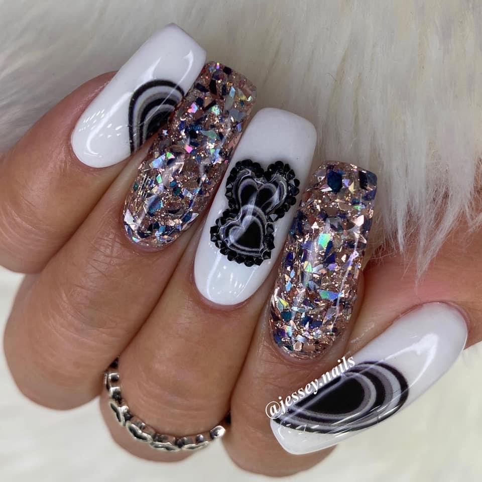 Black, silver and gold dip powder