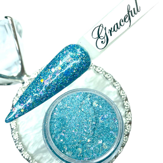 Teal Holographic Dip Powder