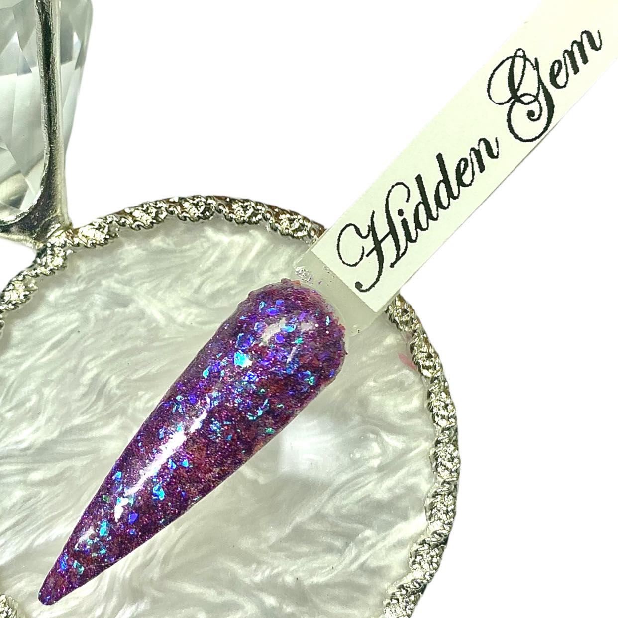 Purple Glitter and blue flakes dip powder