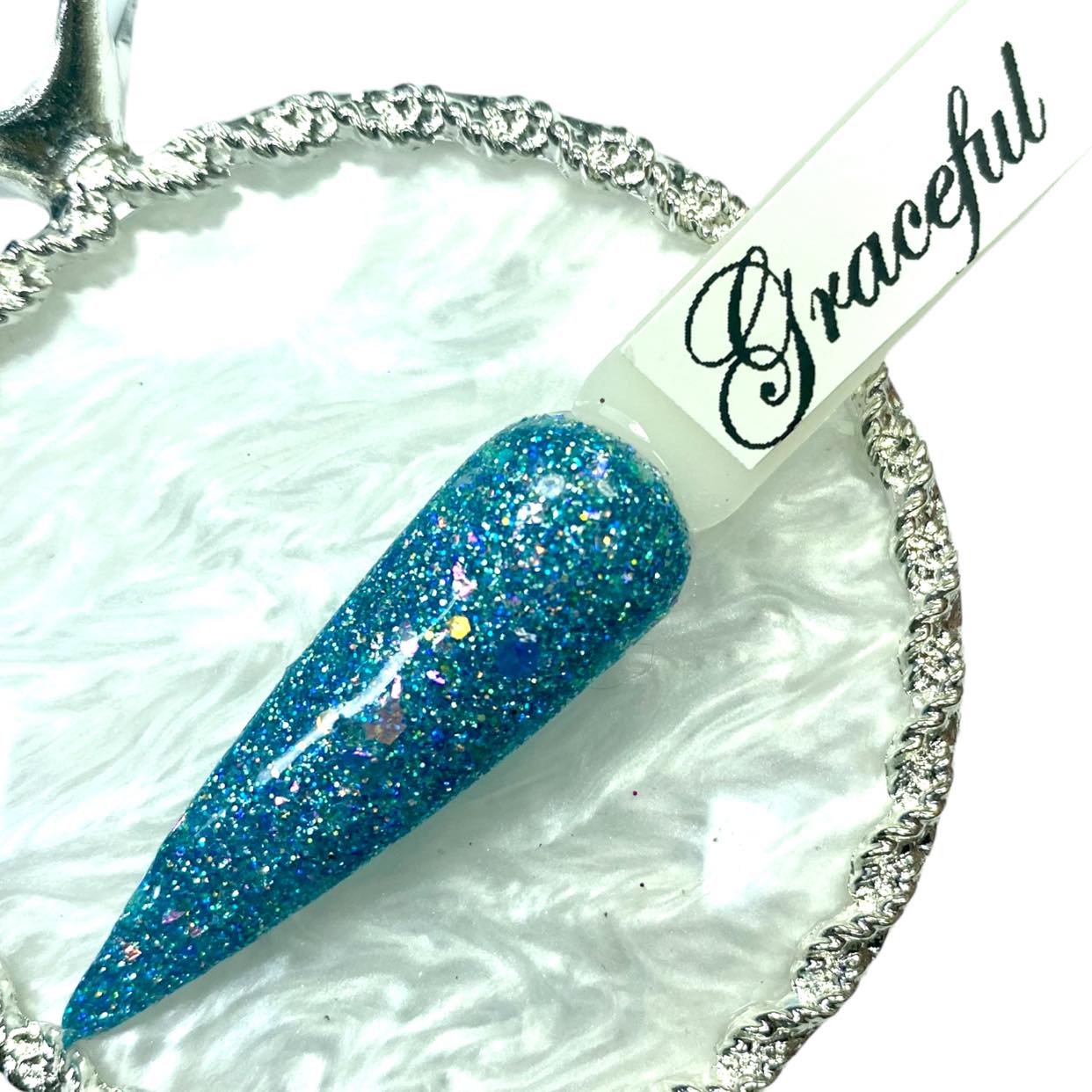 Teal Holographic Dip Powder