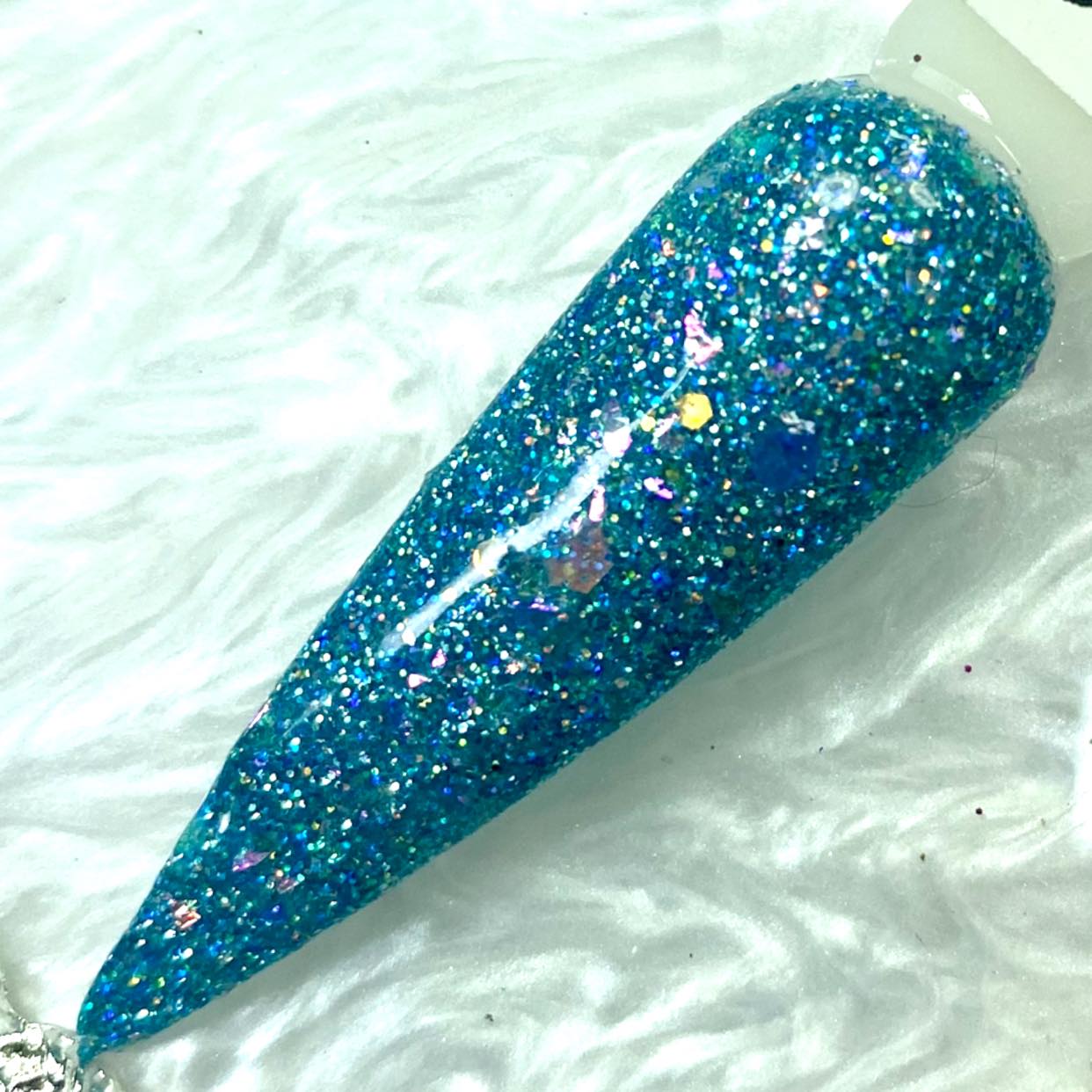 Teal Holographic Dip Powder