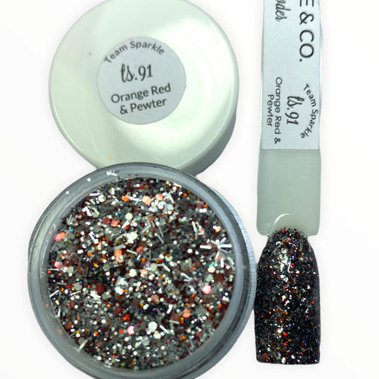 TS. 91 Orange, Red and Pewter by Sparkle & Co Dip Powder