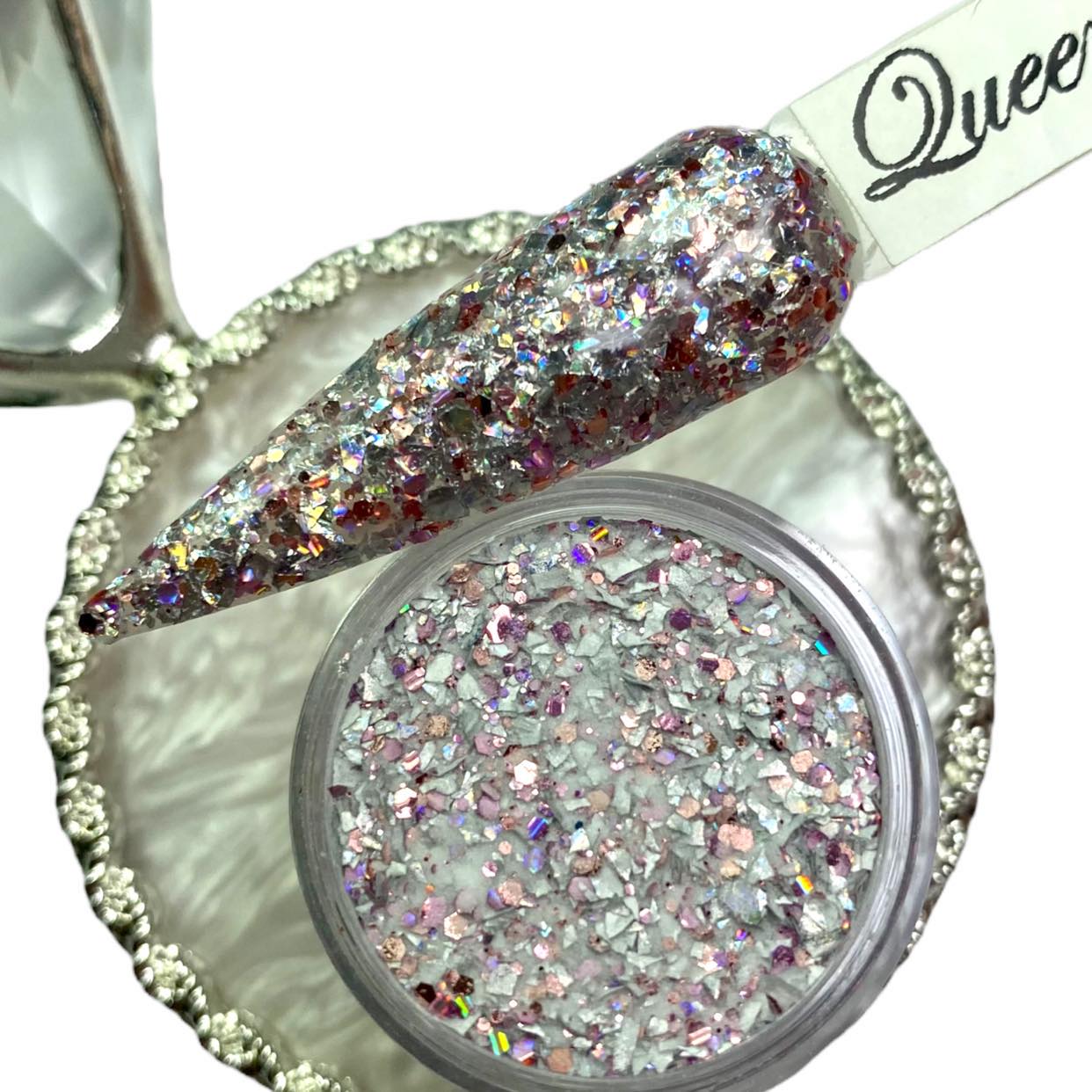 Silver, purple and rose dip powder
