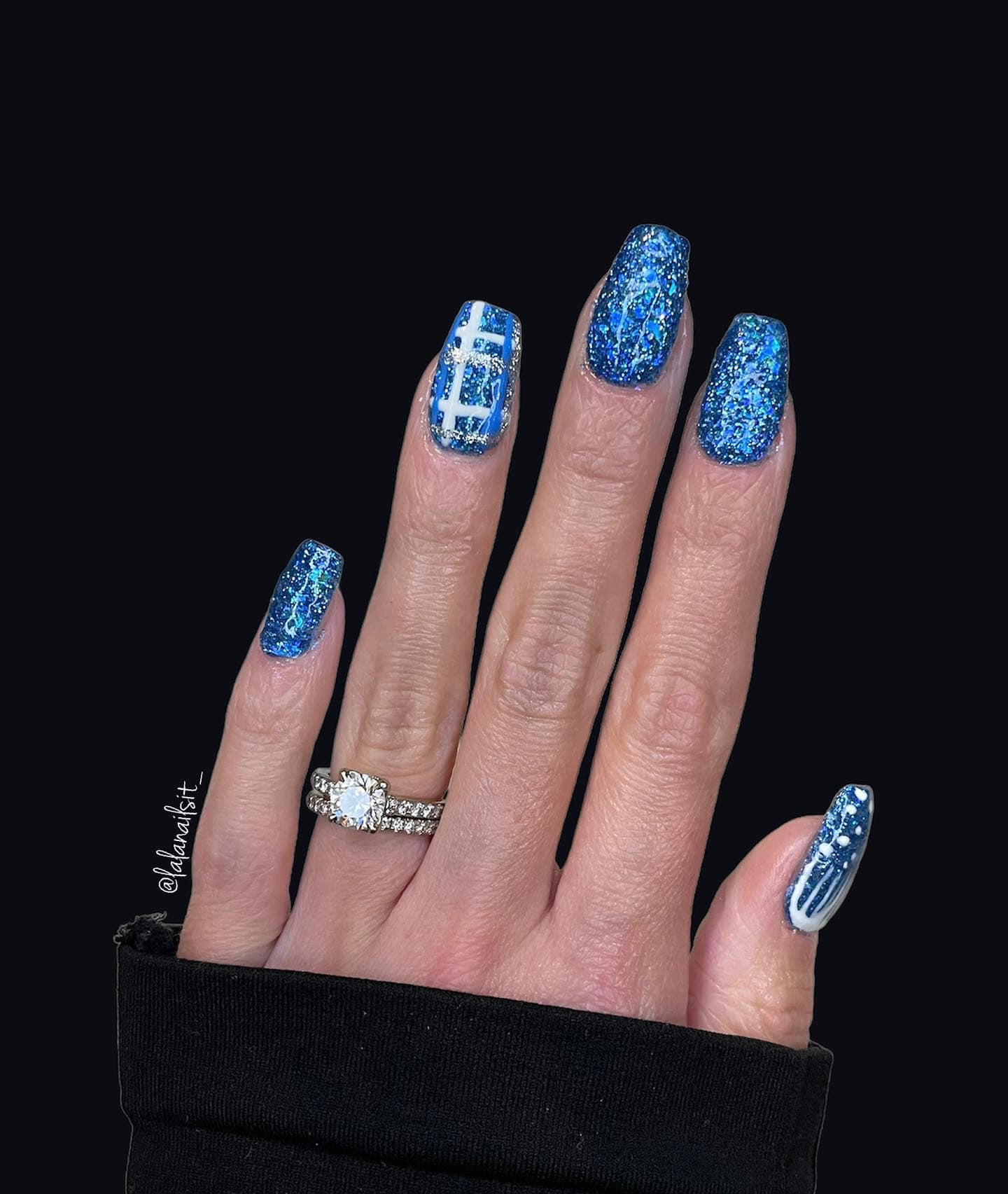 Blue Glitter Dip Powder Manicure
