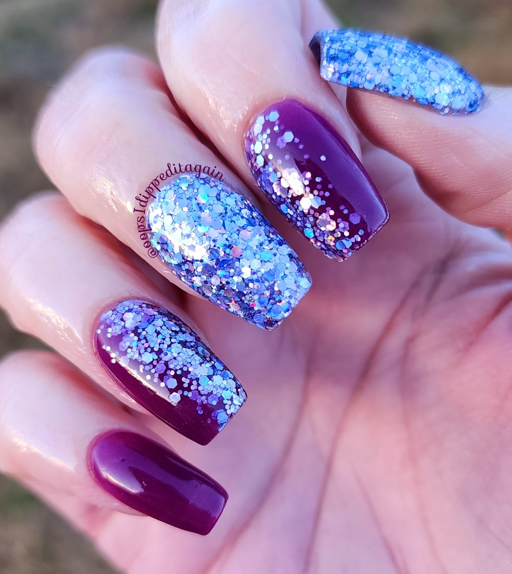 blue holographic dip powder glitter