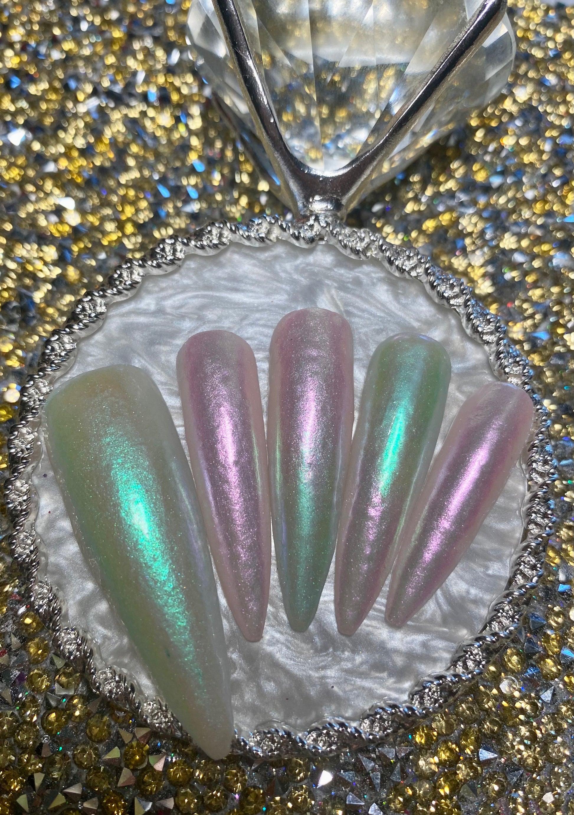 Pink Aurora Chromes, Chromed Nails