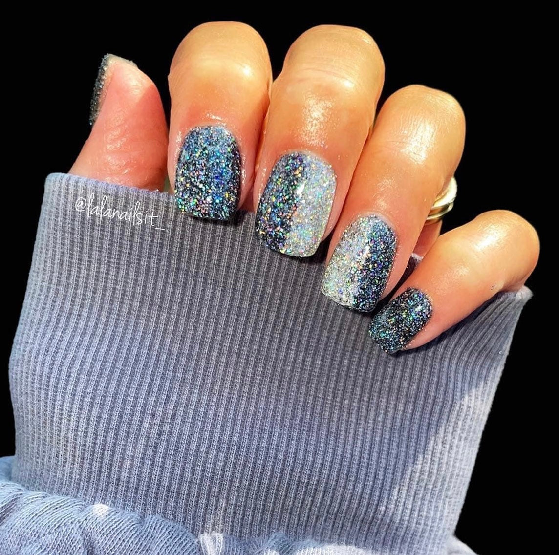 Black and Silver Holo Dip Powder