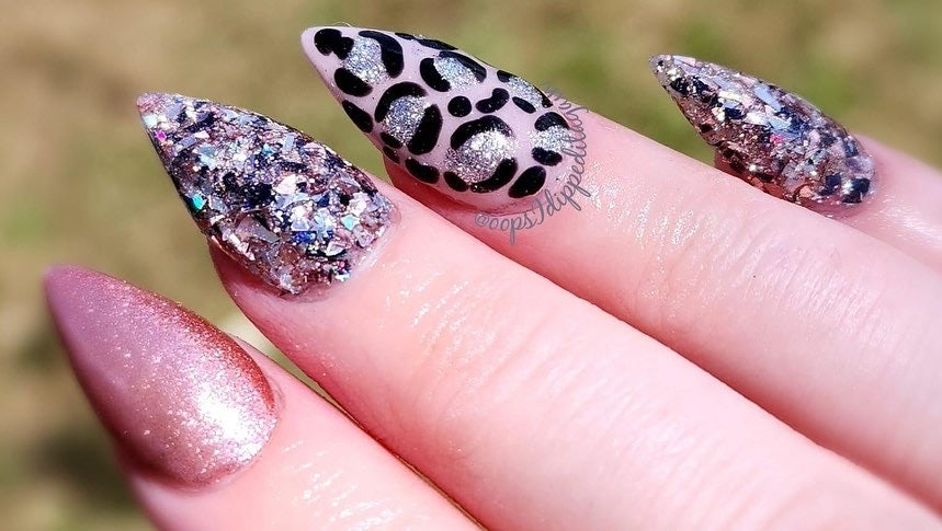 Black, silver and gold dip powder